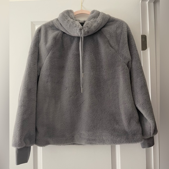 Ann Taylor Faux Fur Funnel Neck Sweatshirt - Picture 2 of 6